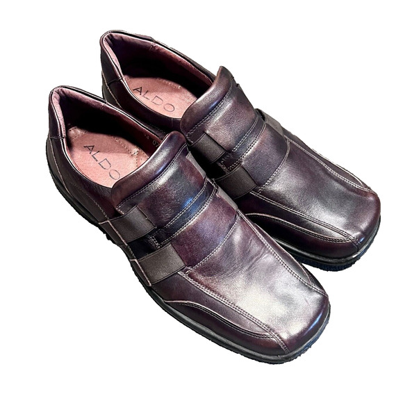 Aldo Brown Loafer Mens 11 Leather Square Toe Slip On Comfort Casual - Picture 1 of 10